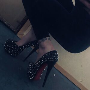 Christian Louboutin Black Heels with Gold Spikes